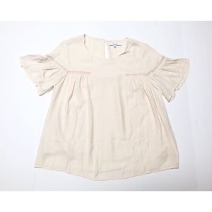 RO & DE Anthropologie cream flutter sleeve blouse